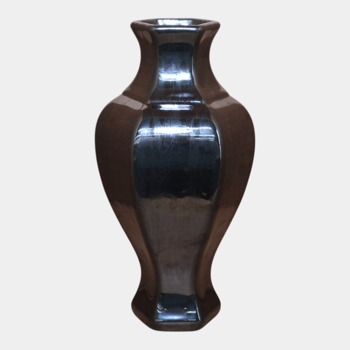 Fulper 1917-1927 Arts And Crafts Pottery Mirrored Black Six Sided Vase 660 - Just Art Pottery