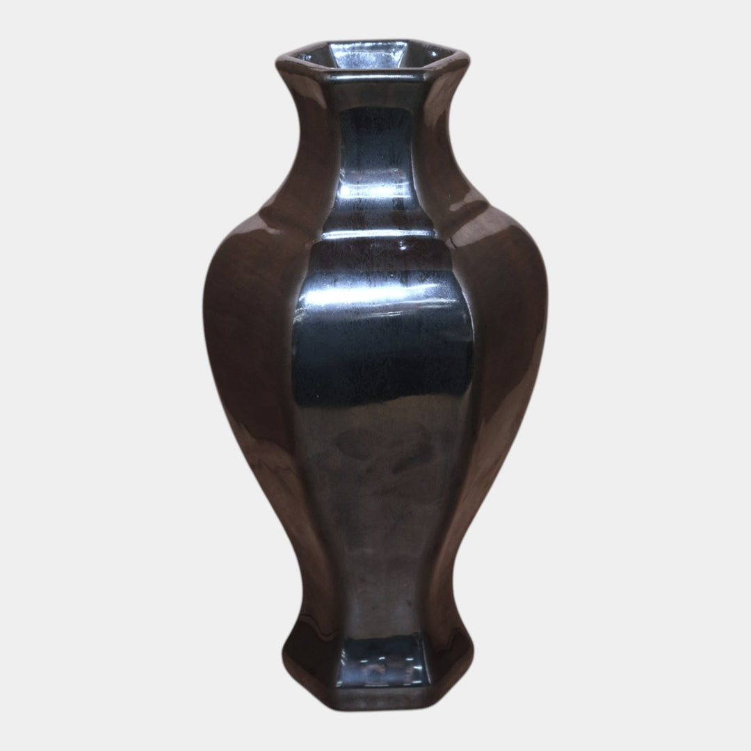 Fulper 1917-1927 Arts And Crafts Pottery Mirrored Black Six Sided Vase 660 - Just Art Pottery