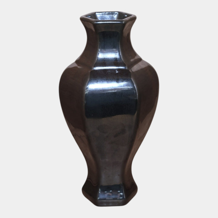 Fulper 1917-1927 Arts And Crafts Pottery Mirrored Black Six Sided Vase 660 - Just Art Pottery