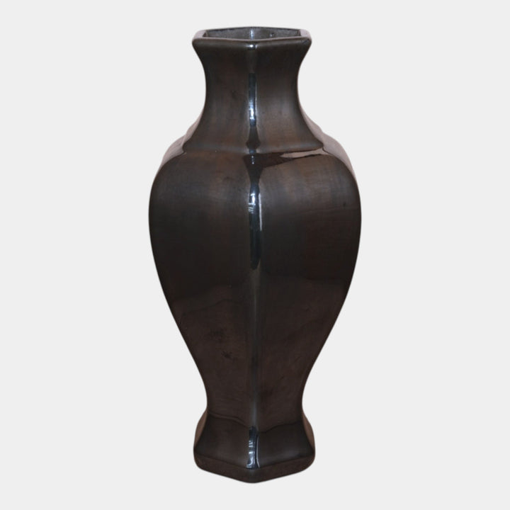 Fulper 1917-1927 Arts And Crafts Pottery Mirrored Black Six Sided Vase 660 - Just Art Pottery