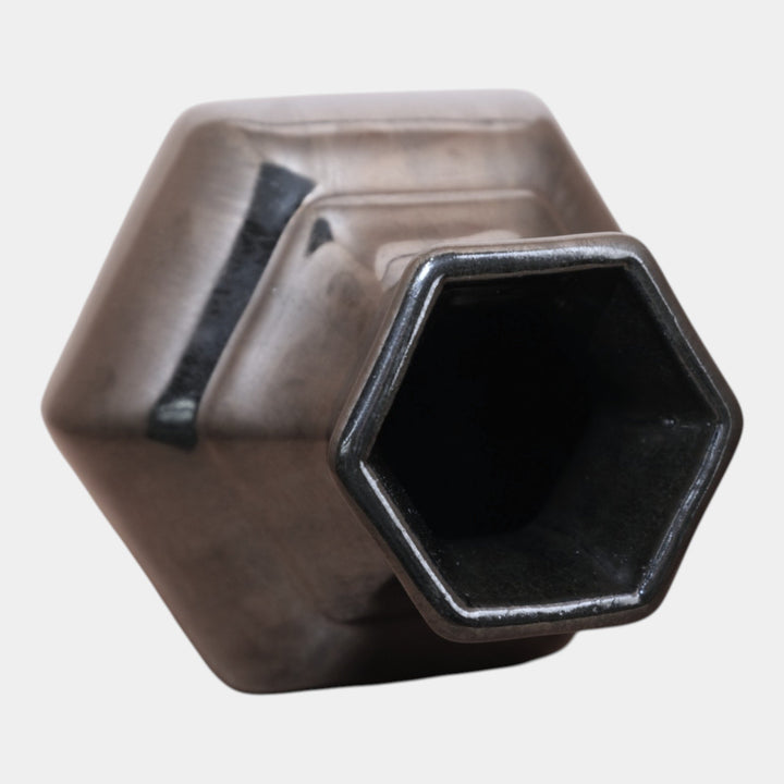 Fulper 1917-1927 Arts And Crafts Pottery Mirrored Black Six Sided Vase 660 - Just Art Pottery