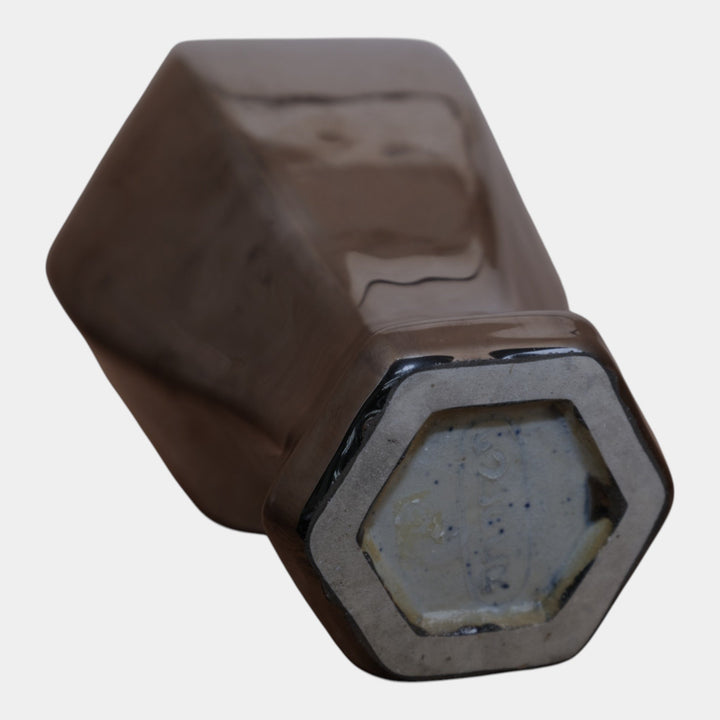 Fulper 1917-1927 Arts And Crafts Pottery Mirrored Black Six Sided Vase 660 - Just Art Pottery