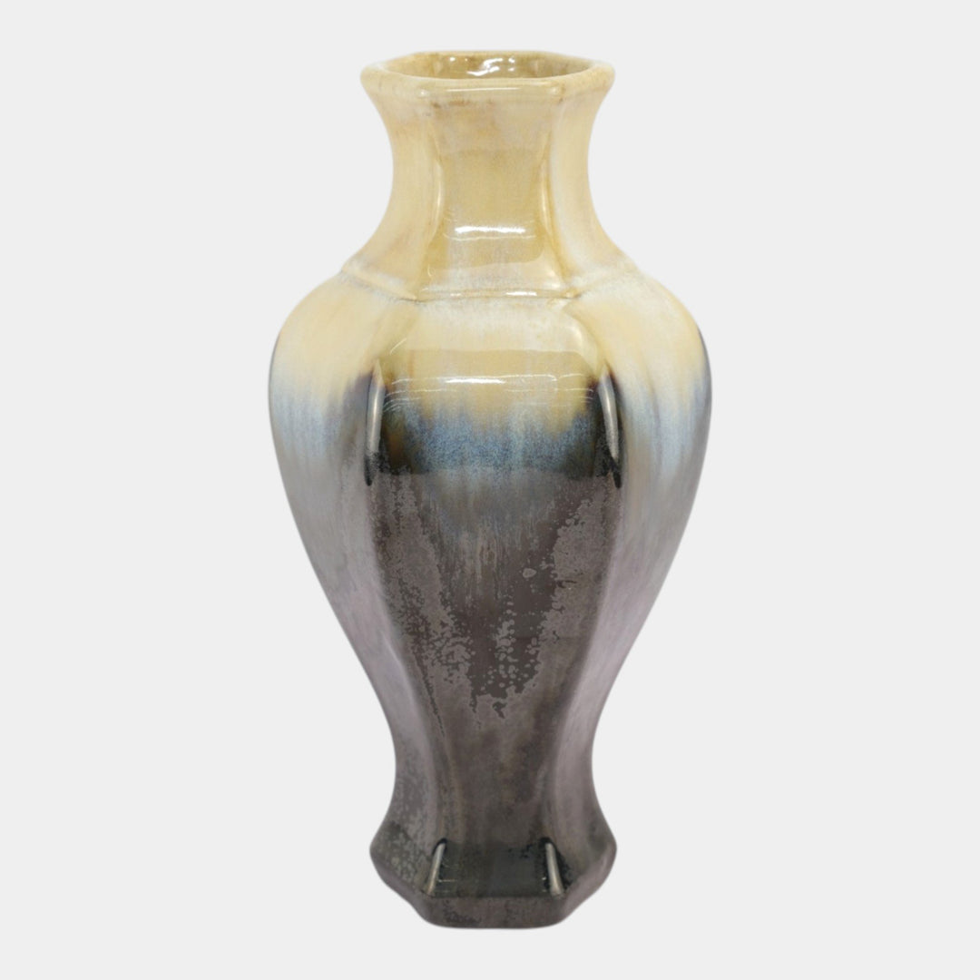 Fulper 1917-1934 Arts And Crafts Pottery Crystalline Brown Six Sided Vase 660 - Just Art Pottery