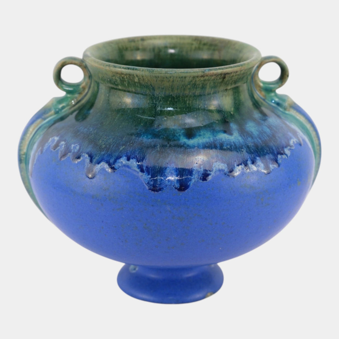Fulper 1917-1923 Arts And Crafts Pottery Green Blue Drip Glaze Ceramic Vase 594 - Just Art Pottery