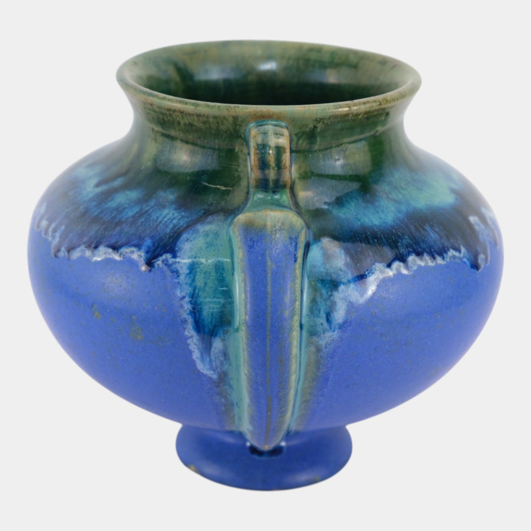 Fulper 1917-1923 Arts And Crafts Pottery Green Blue Drip Glaze Ceramic Vase 594 - Just Art Pottery