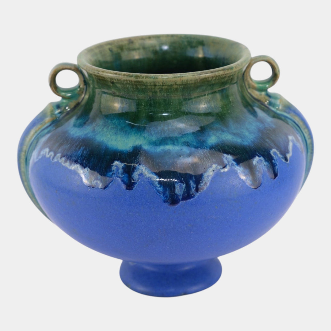 Fulper 1917-1923 Arts And Crafts Pottery Green Blue Drip Glaze Ceramic Vase 594 - Just Art Pottery