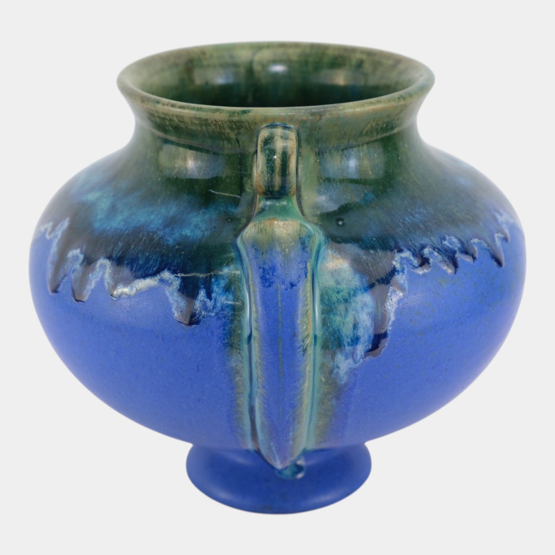 Fulper 1917-1923 Arts And Crafts Pottery Green Blue Drip Glaze Ceramic Vase 594 - Just Art Pottery