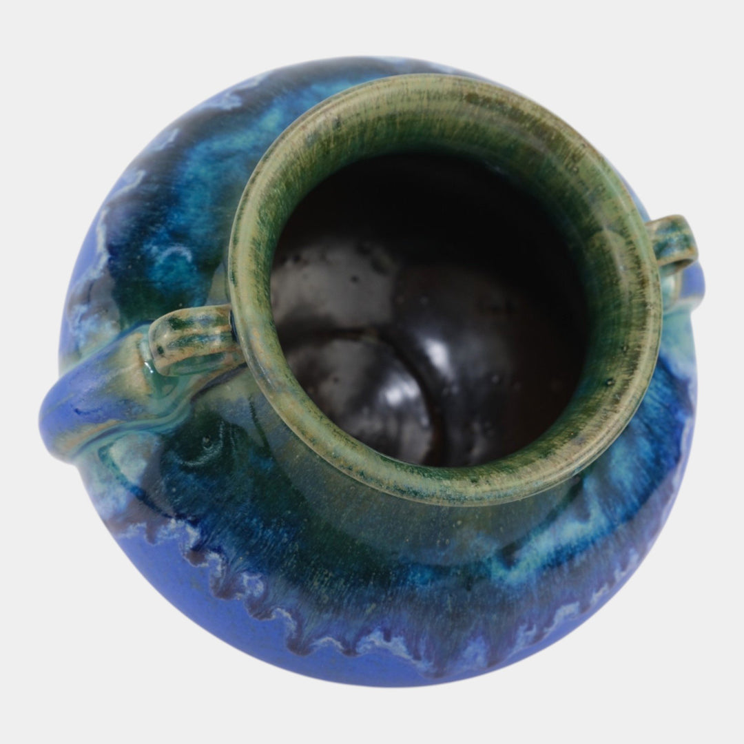 Fulper 1917-1923 Arts And Crafts Pottery Green Blue Drip Glaze Ceramic Vase 594 - Just Art Pottery
