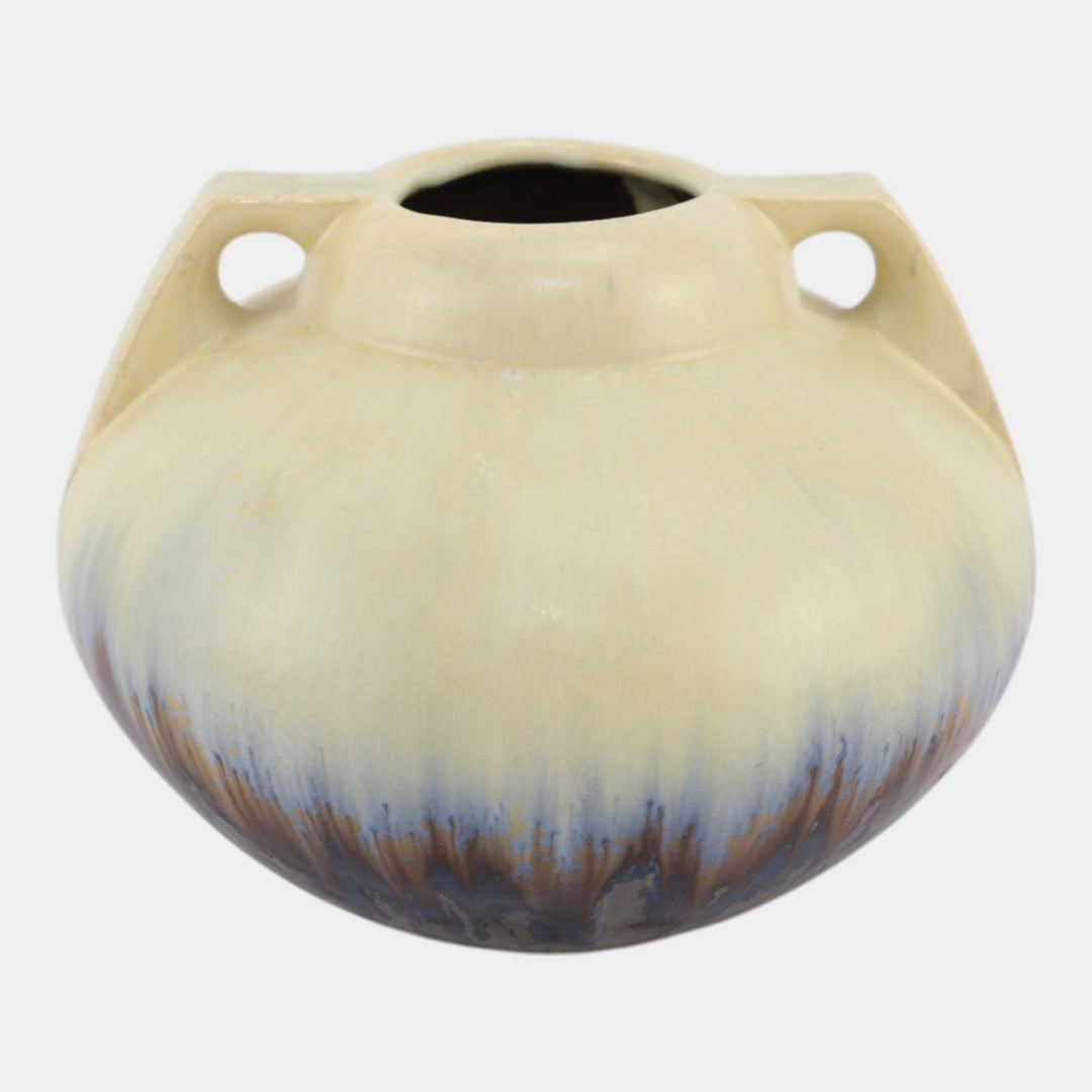 Fulper Arts And Crafts Pottery Ivory Blue Brown Flambe Buttressed Vase 656 - Just Art Pottery