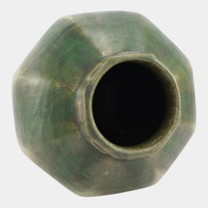 Fulper 1917-1927 Arts And Crafts Pottery Green Yellow Collared Vase 511 - Just Art Pottery