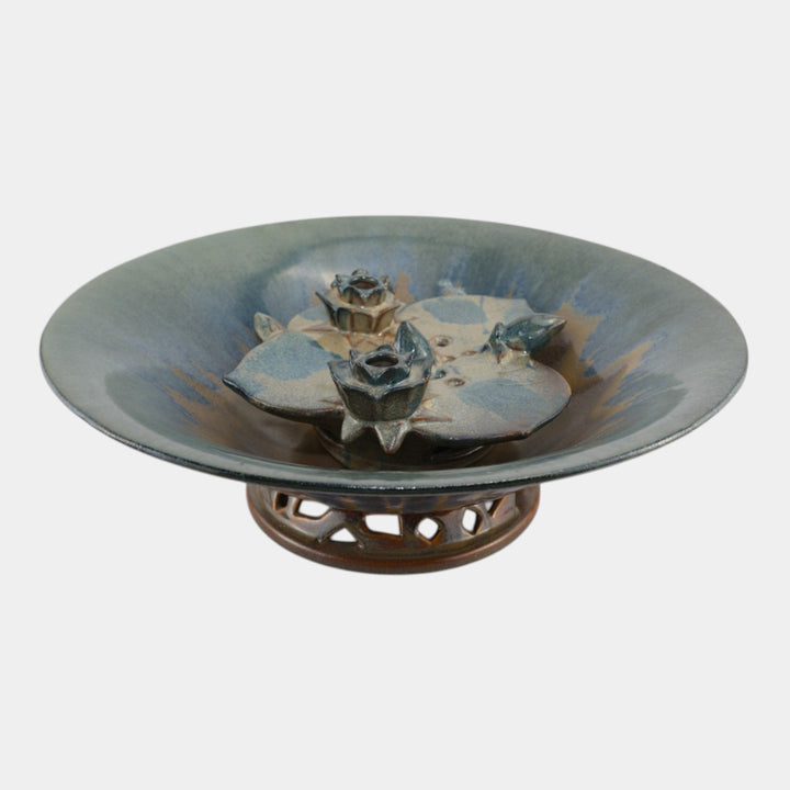 Fulper 1917-1934 Art Pottery Large Reticulated Bowl T68 And Lily Pad Flower Frog