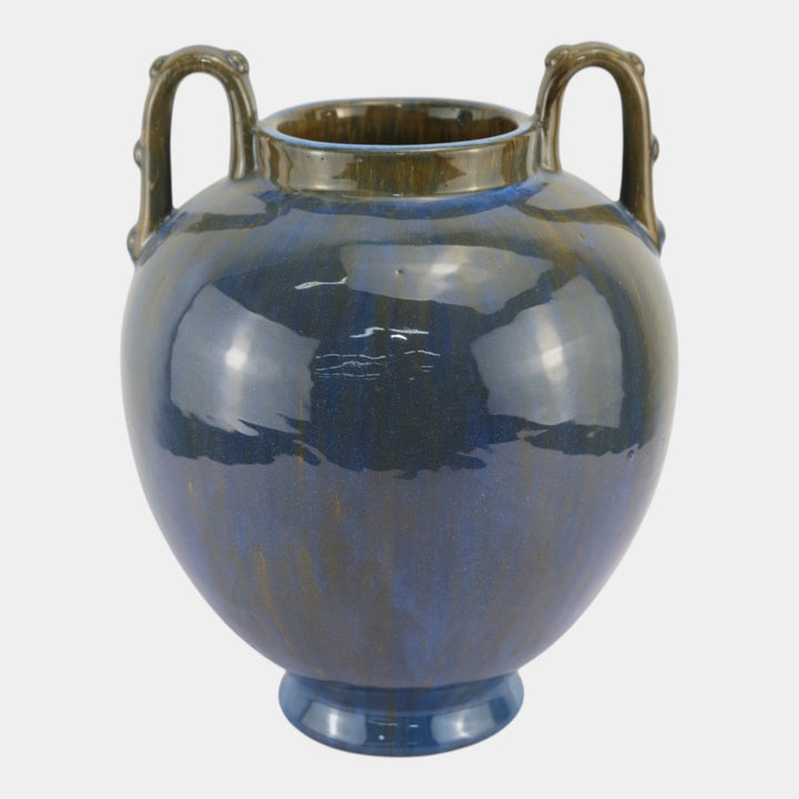 Fulper 1917-1934 Arts And Crafts Pottery Blue Flambe Bulbous Handled Vase 515 - Just Art Pottery
