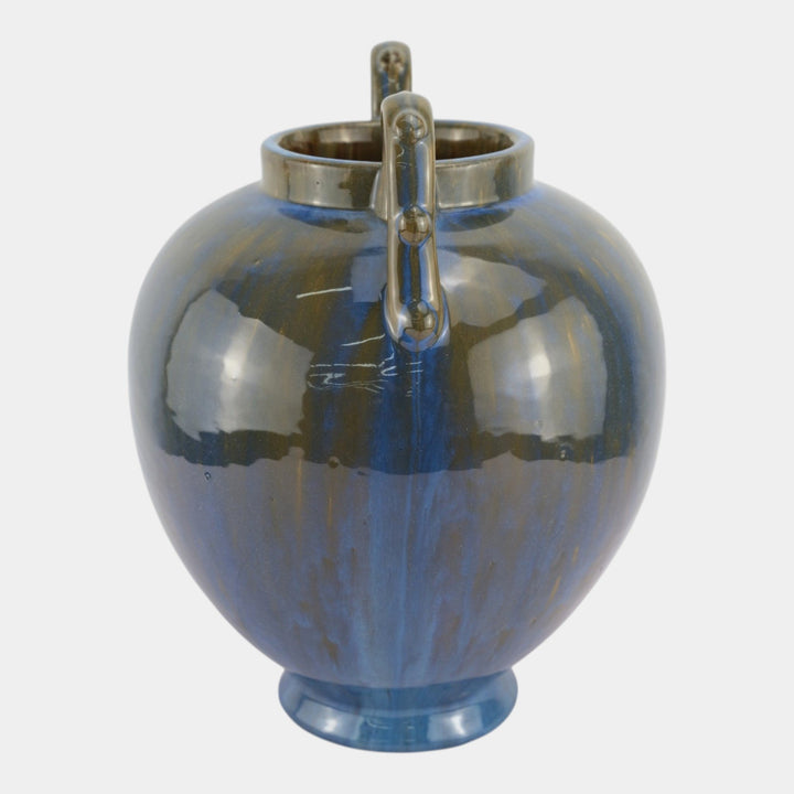Fulper 1917-1934 Arts And Crafts Pottery Blue Flambe Bulbous Handled Vase 515 - Just Art Pottery
