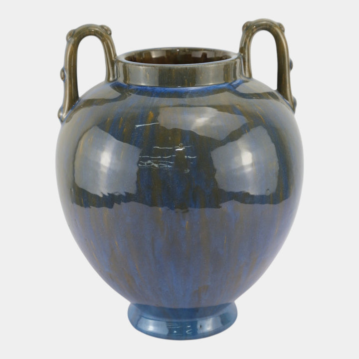 Fulper 1917-1934 Arts And Crafts Pottery Blue Flambe Bulbous Handled Vase 515 - Just Art Pottery