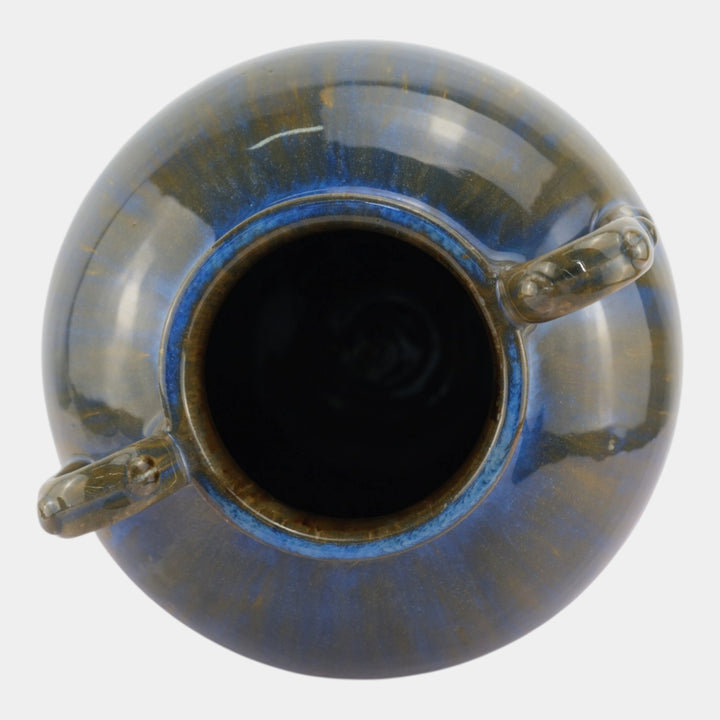 Fulper 1917-1934 Arts And Crafts Pottery Blue Flambe Bulbous Handled Vase 515 - Just Art Pottery