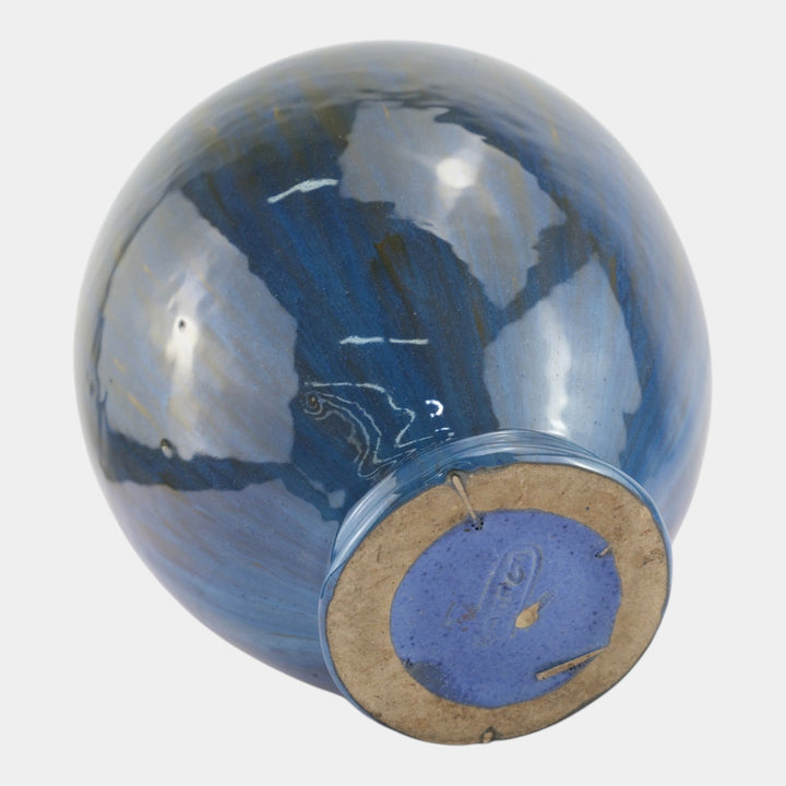 Fulper 1917-1934 Arts And Crafts Pottery Blue Flambe Bulbous Handled Vase 515 - Just Art Pottery