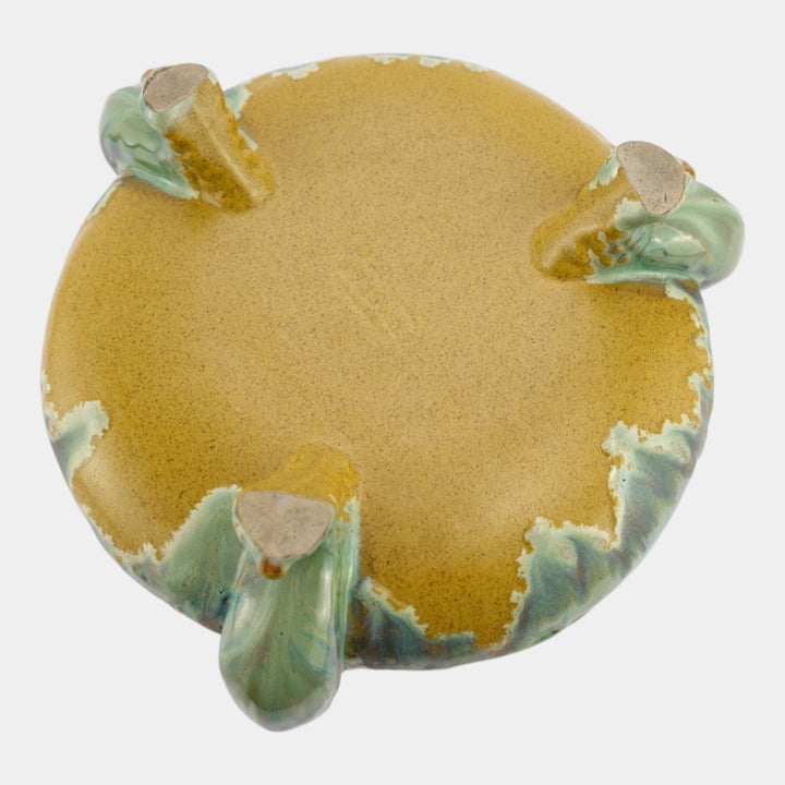 Fulper 1917-27 Arts And Crafts Pottery Green Brown Flambe Ibis Footed Bowl 500 - Just Art Pottery