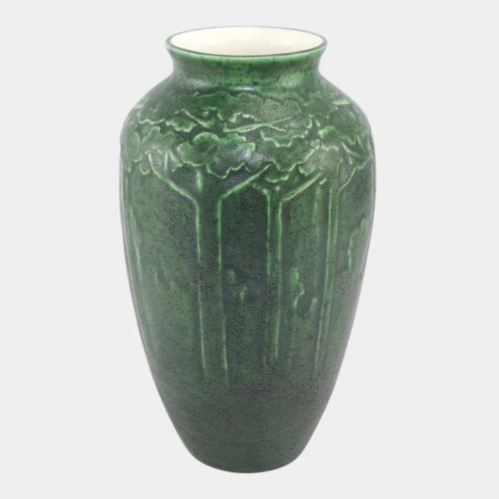 Ken Tracy 2017 Studio Art Pottery Hand Made Green Carved Trees Ceramic Vase