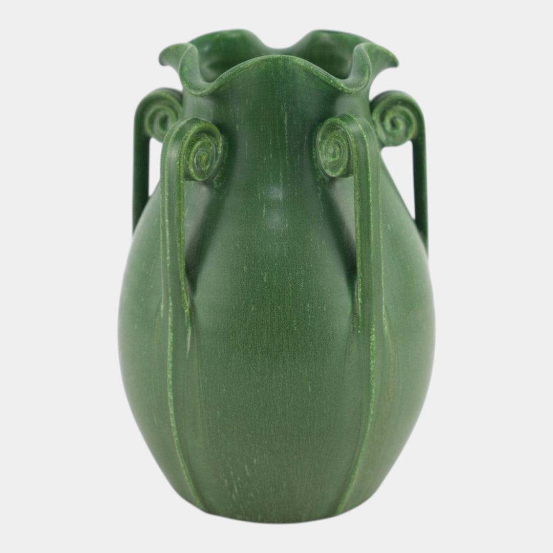 Ephraim Faience 2004 Arts And Crafts Matte Green Star Fern Vase 514 - Just Art Pottery