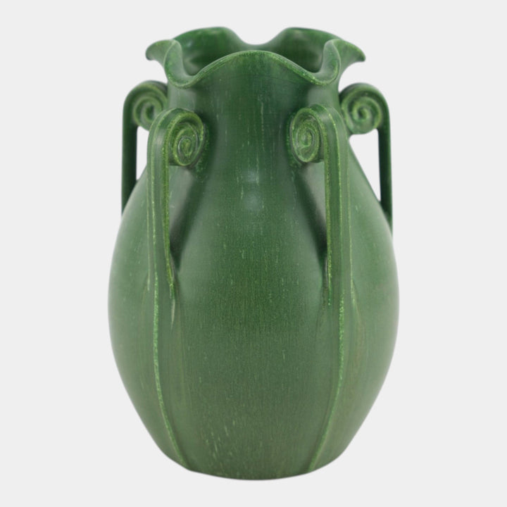 Ephraim Faience 2004 Arts And Crafts Matte Green Star Fern Vase 514 - Just Art Pottery