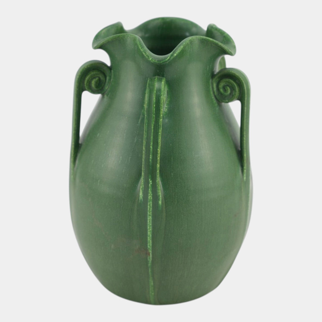 Ephraim Faience 2004 Arts And Crafts Matte Green Star Fern Vase 514 - Just Art Pottery