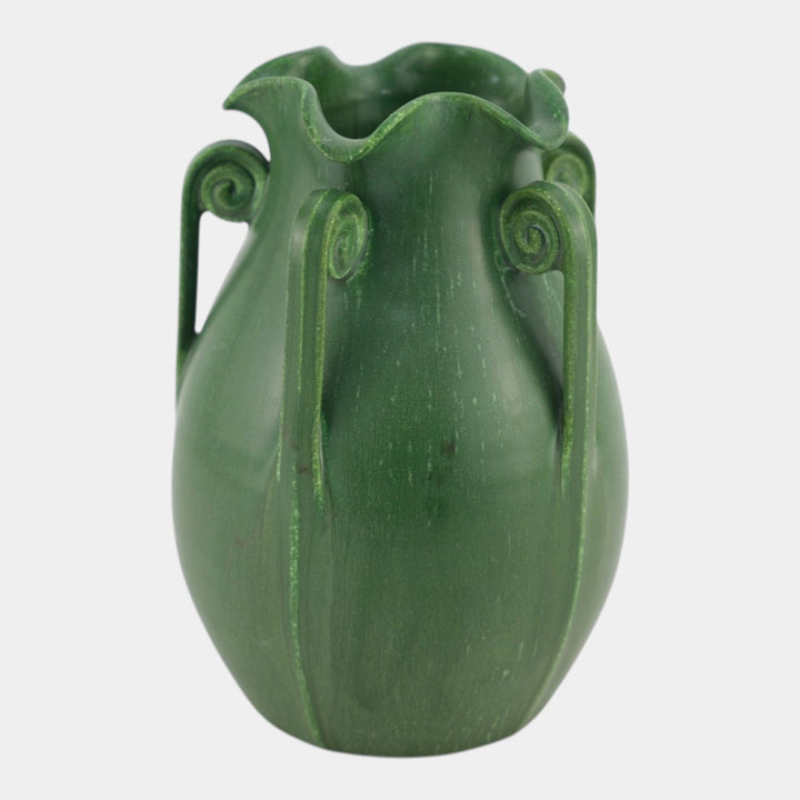 Ephraim Faience 2004 Arts And Crafts Matte Green Star Fern Vase 514 - Just Art Pottery