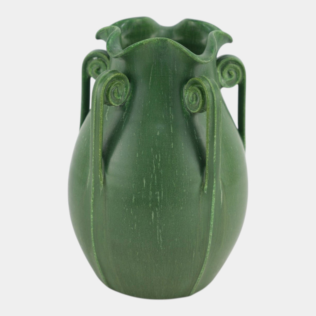 Ephraim Faience 2004 Arts And Crafts Matte Green Star Fern Vase 514 - Just Art Pottery