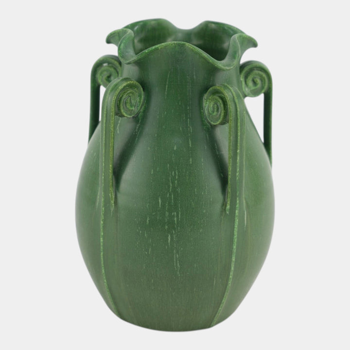 Ephraim Faience 2004 Arts And Crafts Matte Green Star Fern Vase 514 - Just Art Pottery