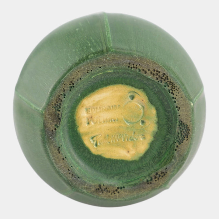 Ephraim Faience 2004 Arts And Crafts Matte Green Star Fern Vase 514 - Just Art Pottery