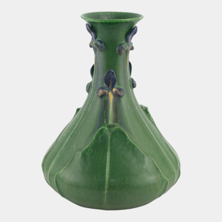 Ephraim Faience 2008 Hand Made Art Pottery Green Large Wild Iris Vase 316 - Just Art Pottery