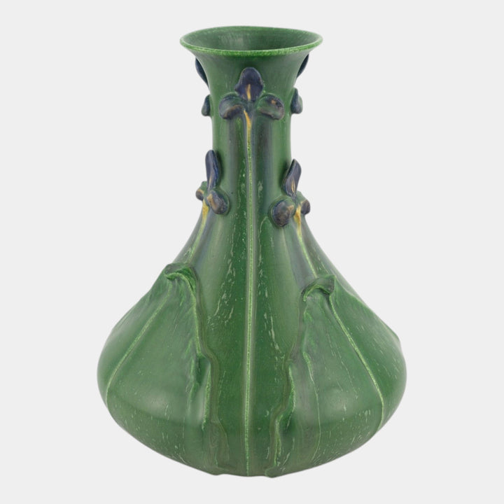 Ephraim Faience 2008 Hand Made Art Pottery Green Large Wild Iris Vase 316 - Just Art Pottery