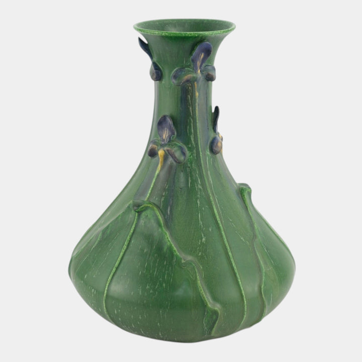 Ephraim Faience 2008 Hand Made Art Pottery Green Large Wild Iris Vase 316 - Just Art Pottery