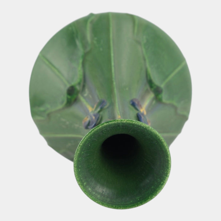 Ephraim Faience 2008 Hand Made Art Pottery Green Large Wild Iris Vase 316 - Just Art Pottery