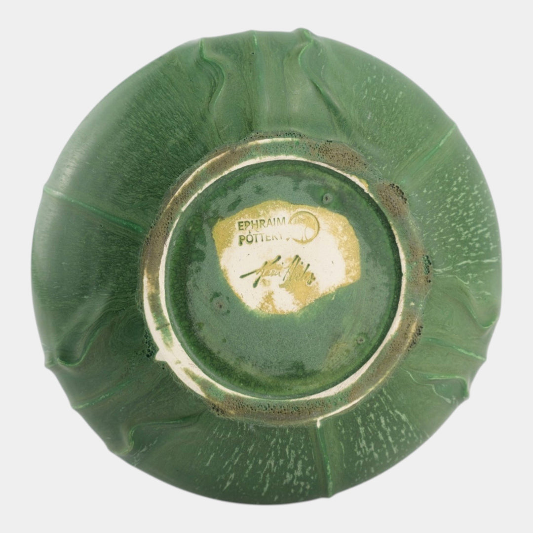 Ephraim Faience 2008 Hand Made Art Pottery Green Large Wild Iris Vase 316 - Just Art Pottery