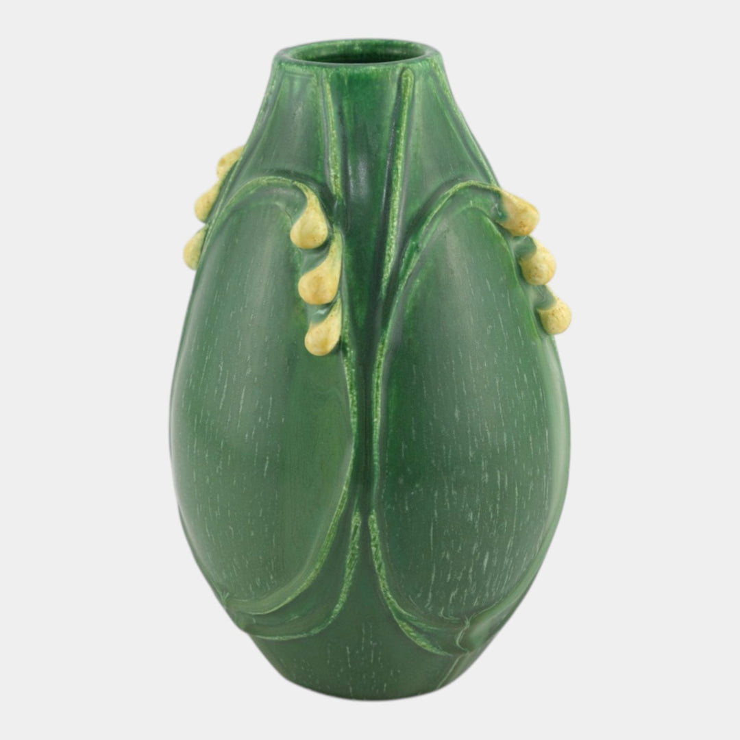 Door Pottery Product Development Experimental Grueby Green Yellow Bud Vase - Just Art Pottery