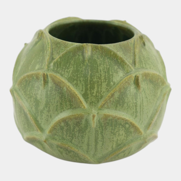Ephraim Faience 2007 Hand Made Art Pottery Matte Green Artichoke Vase 622 - Just Art Pottery