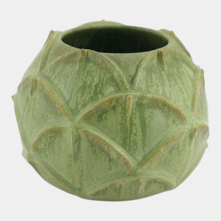 Ephraim Faience 2007 Hand Made Art Pottery Matte Green Artichoke Vase 622 - Just Art Pottery