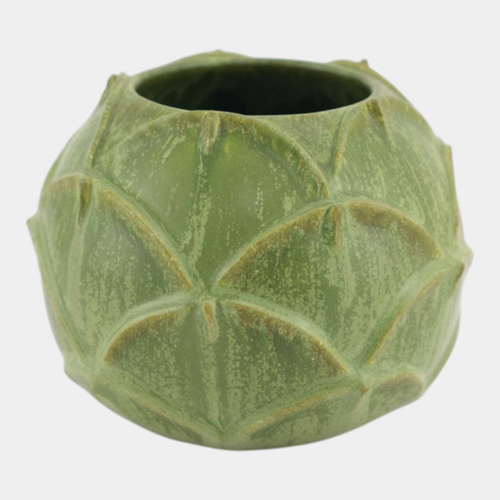 Ephraim Faience 2007 Hand Made Art Pottery Matte Green Artichoke Vase 622 - Just Art Pottery
