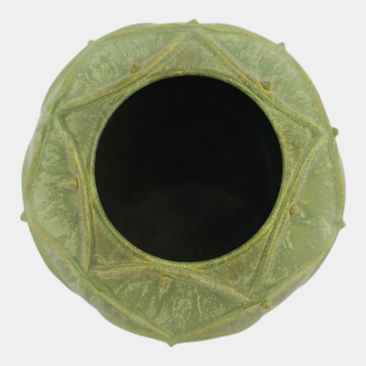 Ephraim Faience 2007 Hand Made Art Pottery Matte Green Artichoke Vase 622 - Just Art Pottery