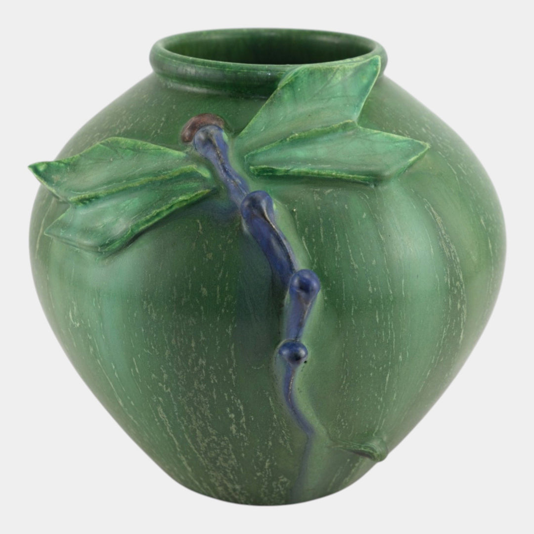 Door Studio Art Pottery Year Hand Thrown Green Dragonfly Ceramic Vase - Just Art Pottery