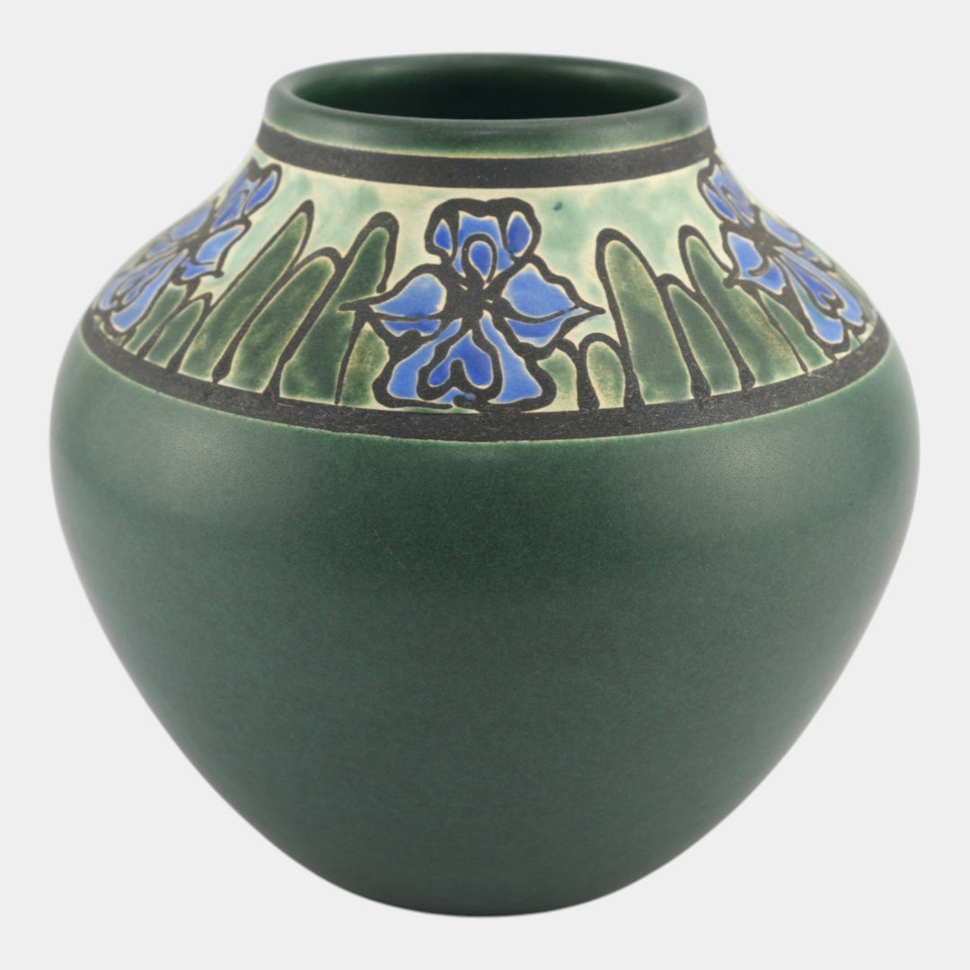 Door Studio Saturday Evening Girl Pottery Hand Thrown Blue Iris Green Vase - Just Art Pottery