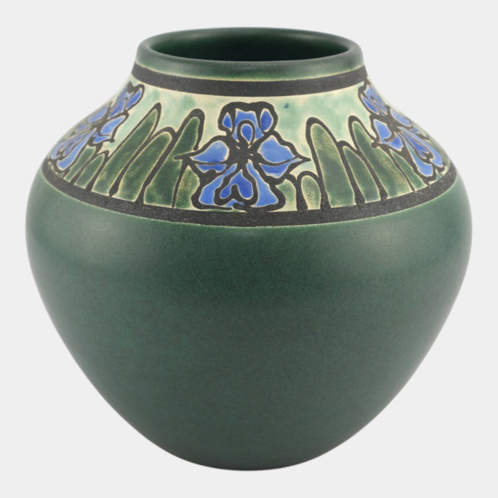 Door Studio Saturday Evening Girl Pottery Hand Thrown Blue Iris Green Vase - Just Art Pottery