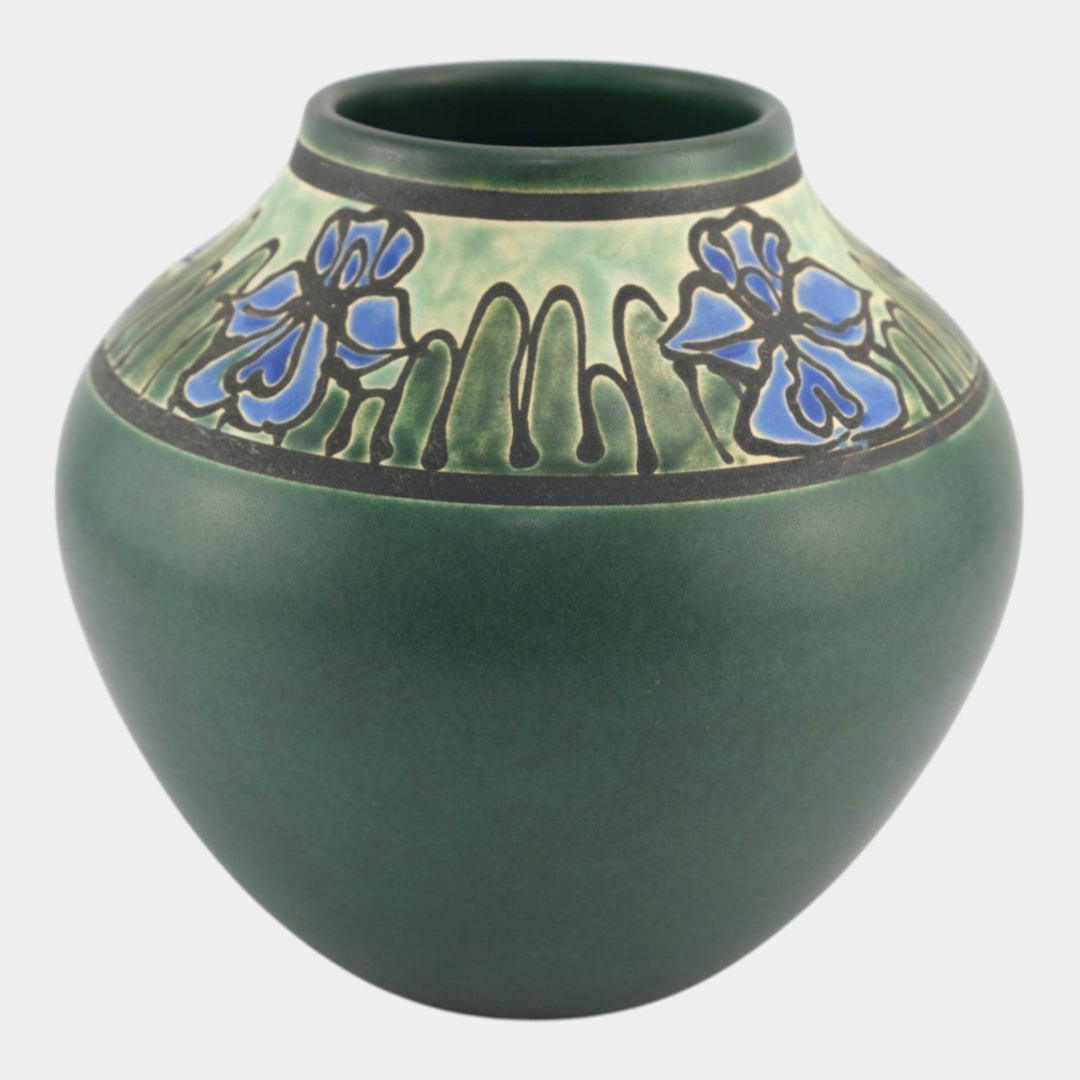 Door Studio Saturday Evening Girl Pottery Hand Thrown Blue Iris Green Vase - Just Art Pottery
