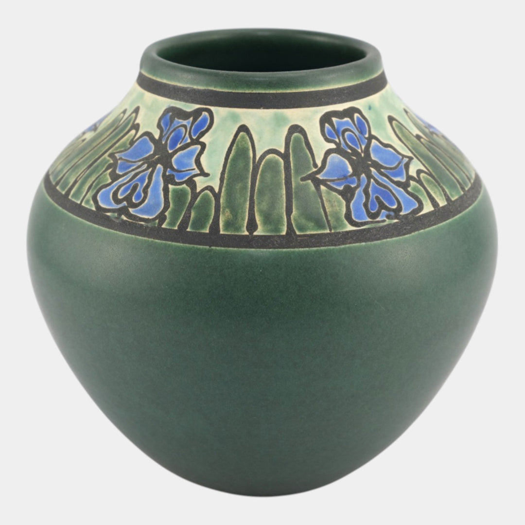 Door Studio Saturday Evening Girl Pottery Hand Thrown Blue Iris Green Vase - Just Art Pottery