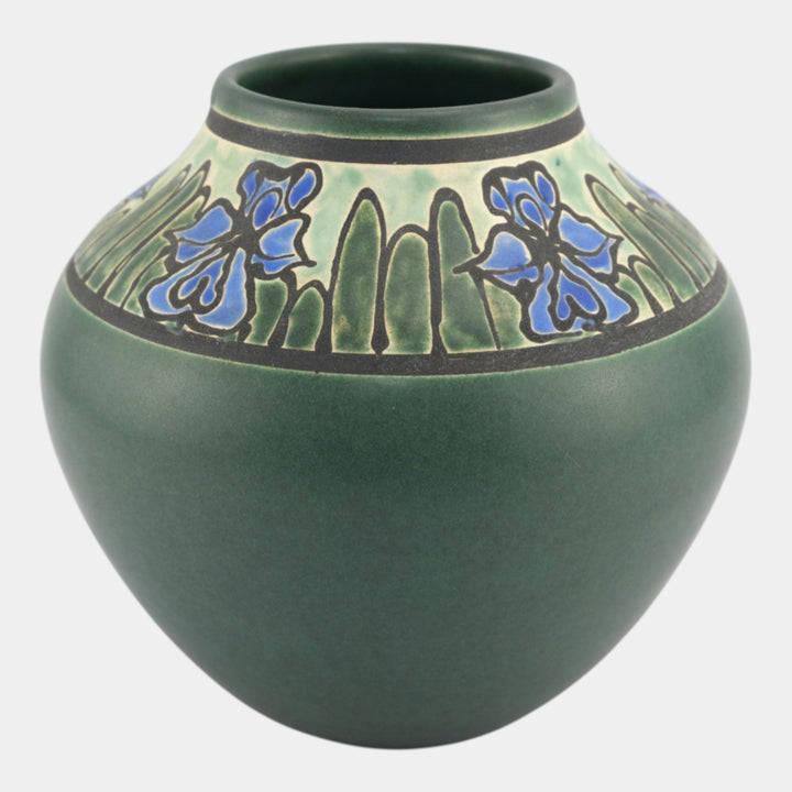 Door Studio Saturday Evening Girl Pottery Hand Thrown Blue Iris Green Vase - Just Art Pottery