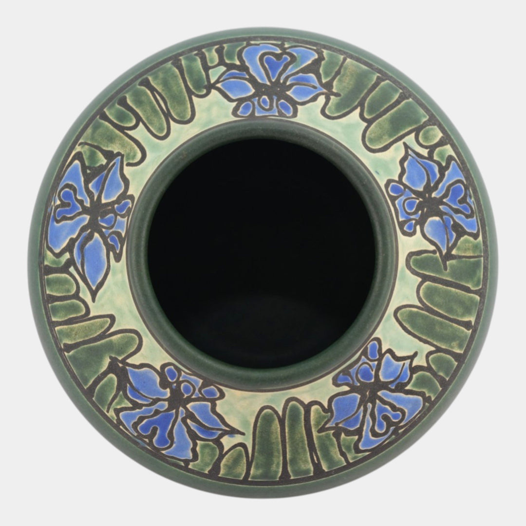 Door Studio Saturday Evening Girl Pottery Hand Thrown Blue Iris Green Vase - Just Art Pottery