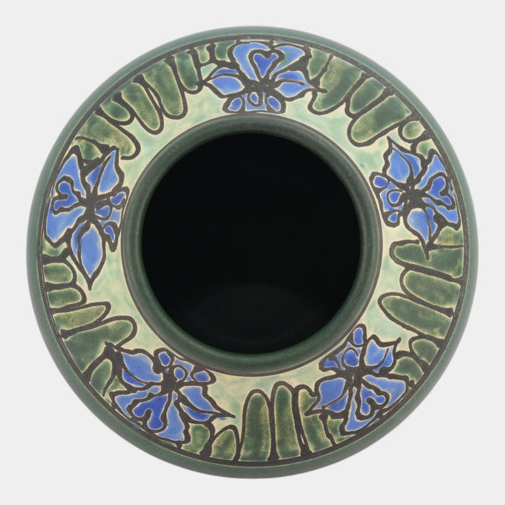 Door Studio Saturday Evening Girl Pottery Hand Thrown Blue Iris Green Vase - Just Art Pottery