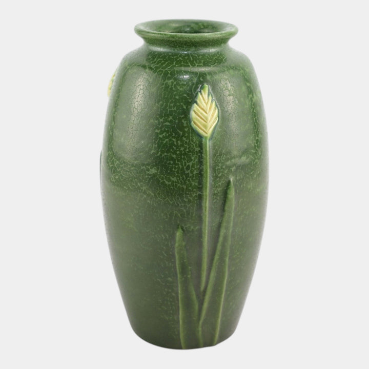 Ephraim Faience 2007 Hand Made Art Pottery Mottled Green Floral Vase - Just Art Pottery