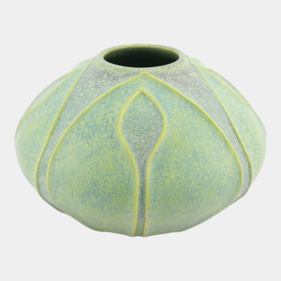 Jemerick Studio Pottery Hand Made Arts And Crafts Matte Green Yellow Bud Vase - Just Art Pottery