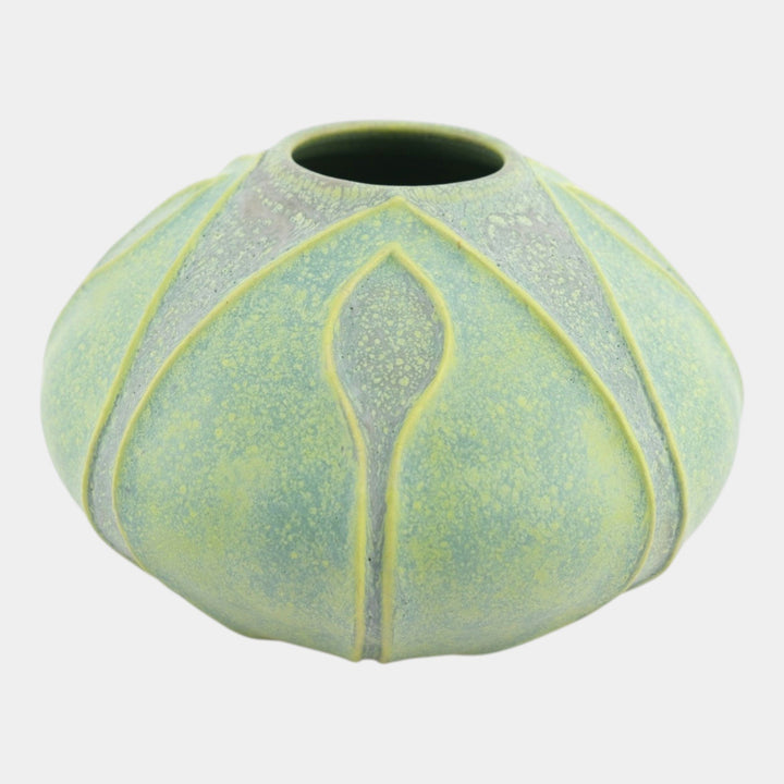 Jemerick Studio Pottery Hand Made Arts And Crafts Matte Green Yellow Bud Vase - Just Art Pottery